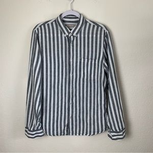 Everlane womens gray white stripe long sleeve 100% linen button down shirt M